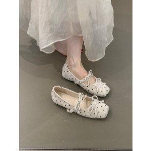 Inner height increase! Korean retro polka dot square head Mary Jane shoes light mouth single shoes ballet shoes early autumn French women's shoes