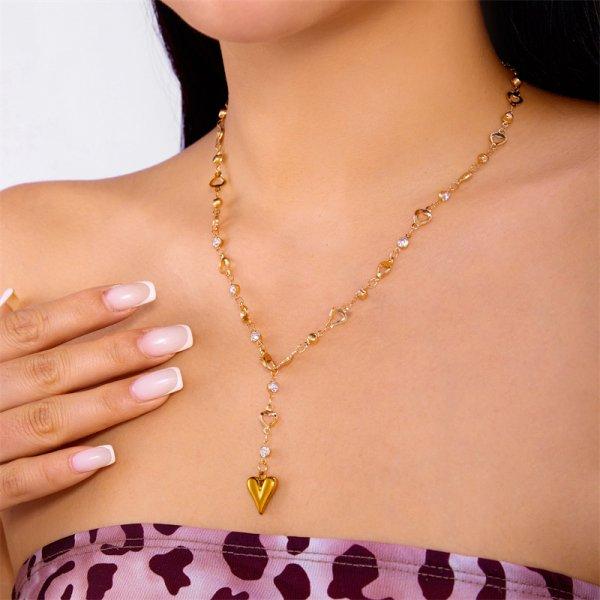 Trendy Gold Silver Color Glass Long Y-Shaped Heart Necklace Metal Collarbone Chain Party Bohemian Body Party Jewelry Gifts