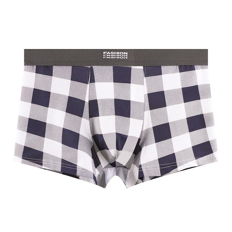 Huajielong Men s Plus Size Cotton Mid-Waist Breathable Multicolor Plaid Boxer Briefs XL темно-синий