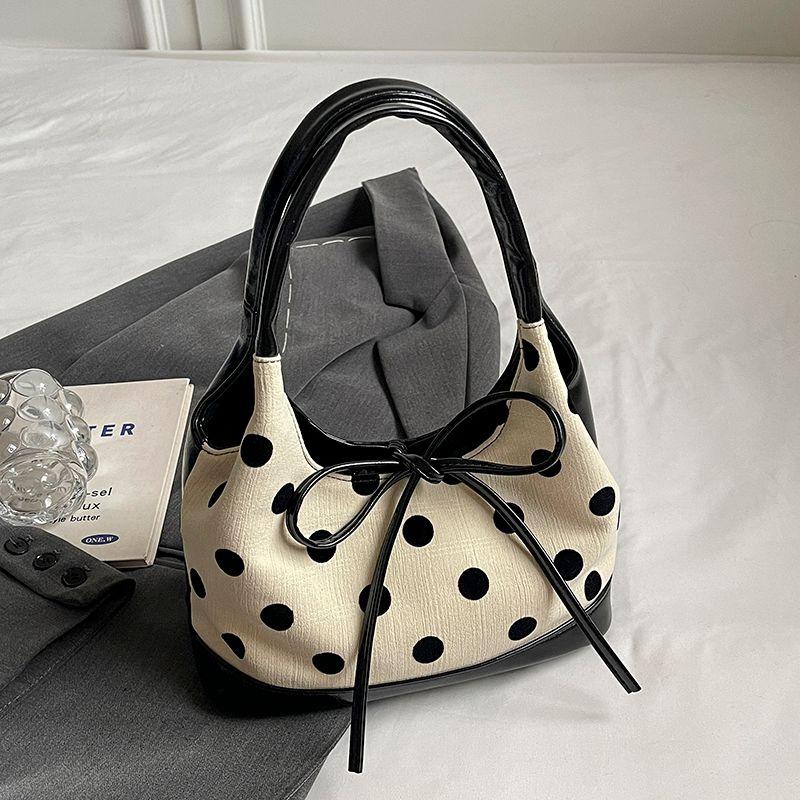 

Сумка Женская Популярная Холщовая В горошек С ручками С подмышку Black and White Dot small size