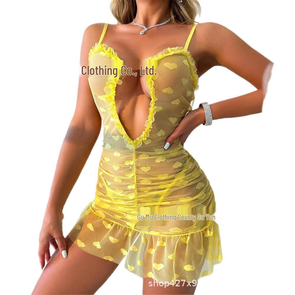 European and American Fashion Sexy Lace Heart Mesh Nightgown
