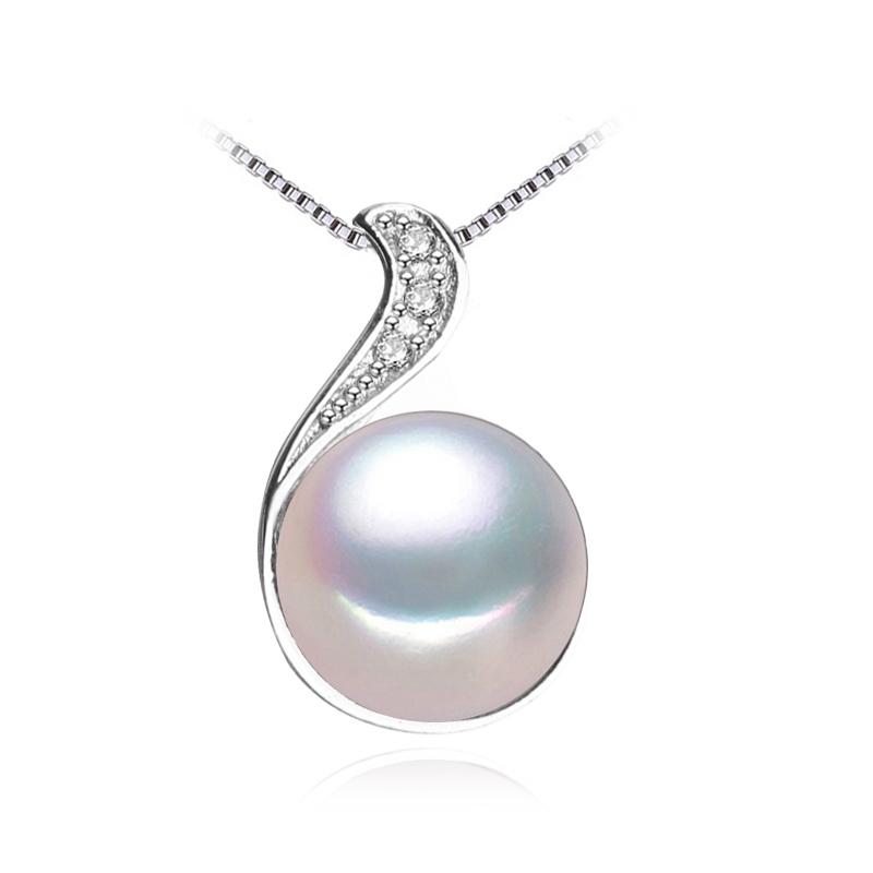 LSOOYH 10-11mm Big Natural Freshwater Pearl Jewelry Pendant Necklace Cubic Zirconia CZ Necklace