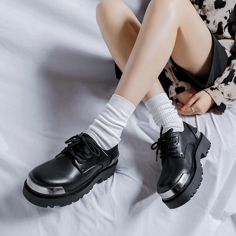 Niche commuter derby shoes British men's and women's round head platform heightening casual leather shoes