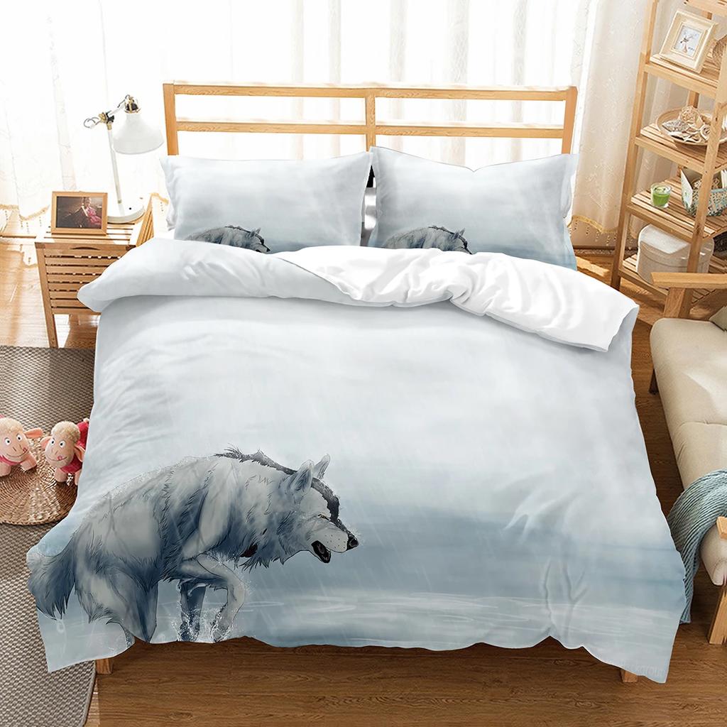 Boys Wolf Duvet Cover Set Queen Size, Boho Wolf Wildlife Forest King Animal Bedding Set Polyester Quilt Cover With Pillowcase