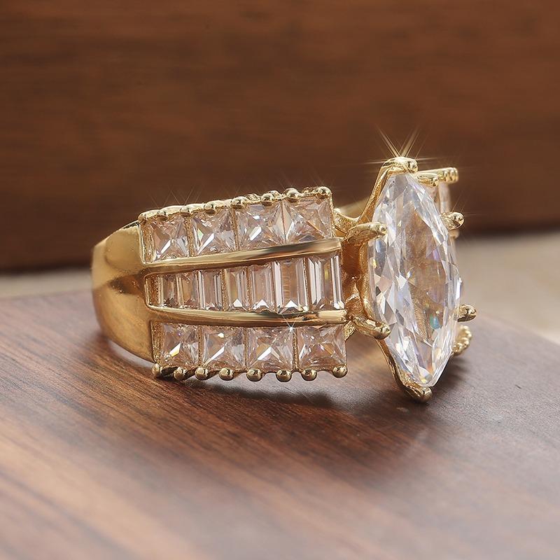 Fashion Gold Color Square Inlaid White CZ Women's Ring Geometry Daily Wear Party Jewelry