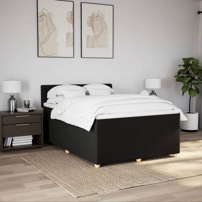 Maison Exclusive - Sommier à lattes de lit avec matelas Noir 140x200 cm Tissu