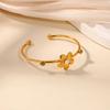 Stainless Steel Pearl Stone Flower Cuff Bracelet For Women Girls Gold Color Flower Bangles Femme Christmas Jewelry Accessories