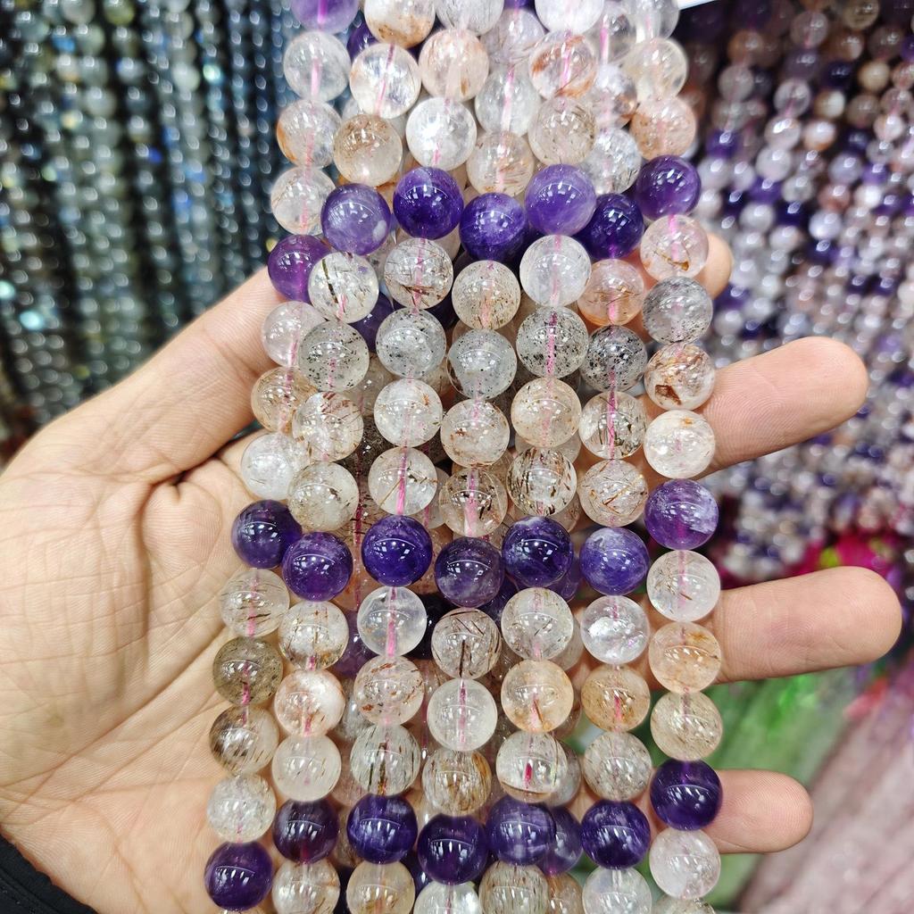 Purple Series Amethyst & Super Seven Crystal Beads: Round, Natural Stone, DIY Jewelry Accessories