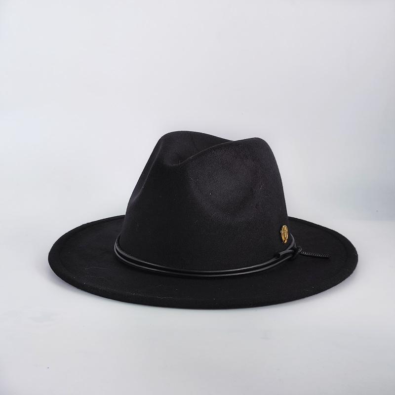 

Imitation wool Fedora Hat men Women Fashion Autumn Winter Warm hat Leather rope decoration British retro Flat Top hat Basin Hat 55-58