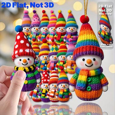 Colorful Snowman Hanging Decorations Wooden 2D Flat Snowman Ornaments Christmas Tree Decorations for Festive Holiday Gift Box Wreath Garland