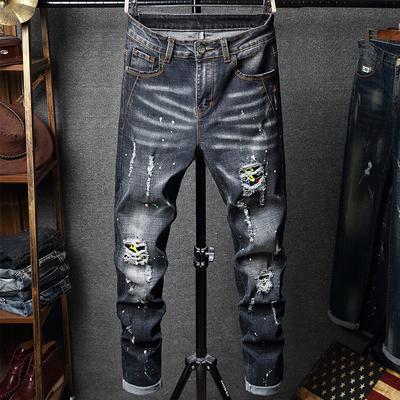 Pánske džínsy s elastickými dierami, Pánsky slim fit, Módne a personalizované pánske nohavice