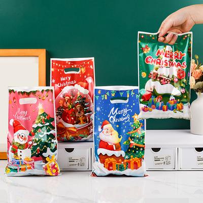 30 Pcs Christmas Plastic Gift Bags Merry Christmas Goodie Bag With Handle Treat Candy Cookie Snack Bag For Xmas Party Supply