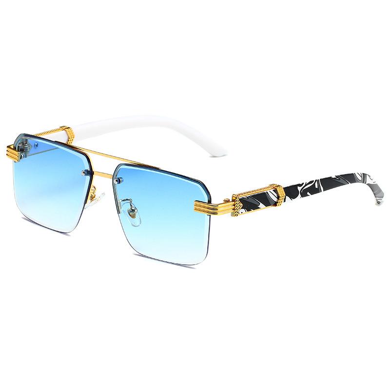Marble Wood Mirror Legs Sunglasses Men Women Luxury Brand Square Frameless Gradient UV400 Shades