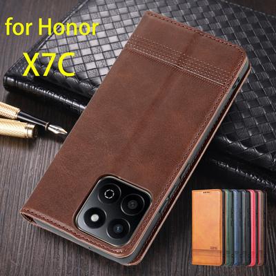 Luksusowe skórzane etui z magnetyczną adsorpcją dopasowane do Huawei Honor X7C, etui ochronne z klapką, Capa Fundas Coque