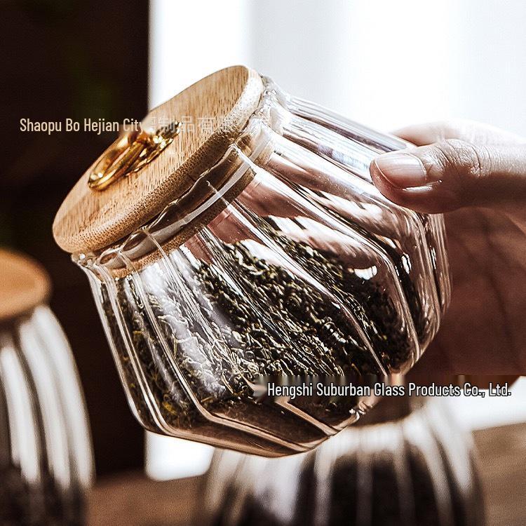 Striped High Borosilicate Glass Tea Jar for Kitchen