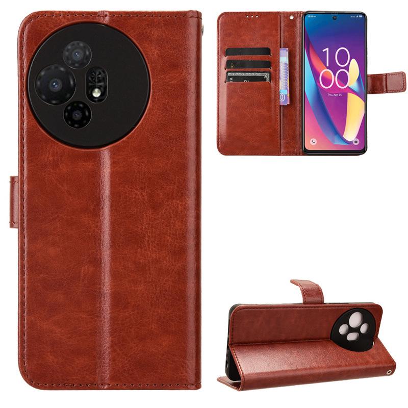 TCL 50 XL 5G Leather Flip Case with Card Holder & Lanyard, Crazy Horse Pattern