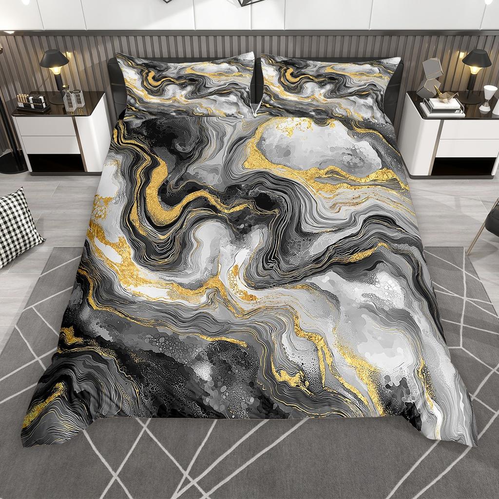 Homewish Chic Marble Duvet Cover Set, Aesthetic Watercolor Artwork Comforter Cover Set, Colorful Marbling Bed Set