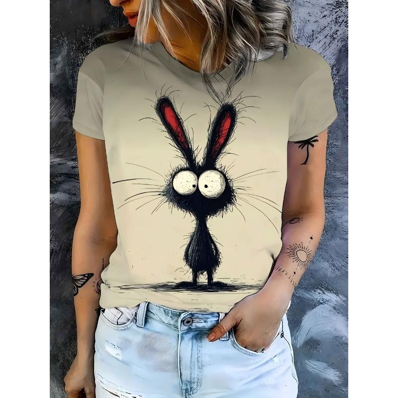 Ladies' T-shirt Cartoon Animals 3D Printing Fashion Women's Short Sleeve Round Neck Casual Comfortable Top