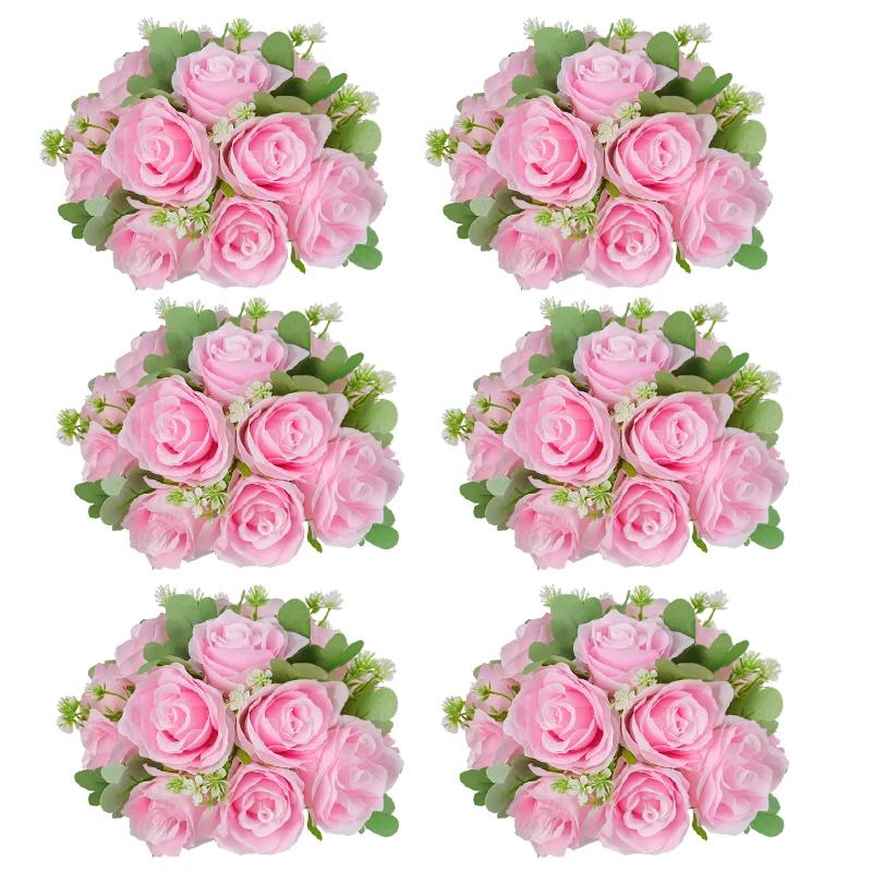 6Pcs Artificial Flowers Centerpiece Table Decorations Rose Ball for Weddding Floral Arrangements Bouquet for Party Home Decor