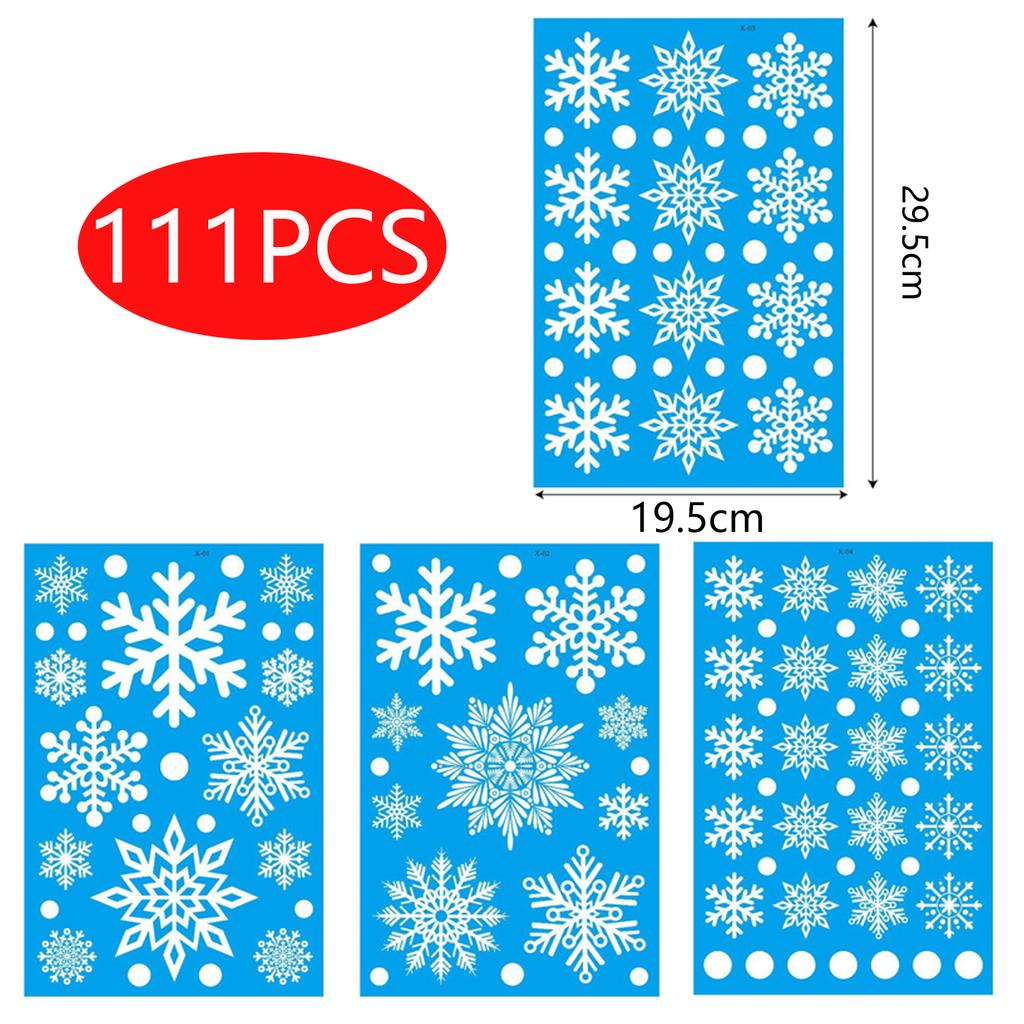 4 Bögen mit 111 Stück Schneeflocken Fensteraufklebern Weihnachtsdekoration Winter Schrank Fenster Hintergrund Dekoration Glasaufkleber