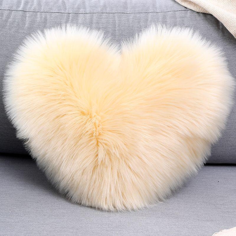 Heart-Shaped Plush Lumbar Pillow with Faux Wool Insert - Sofa & Office Backrest Cushion