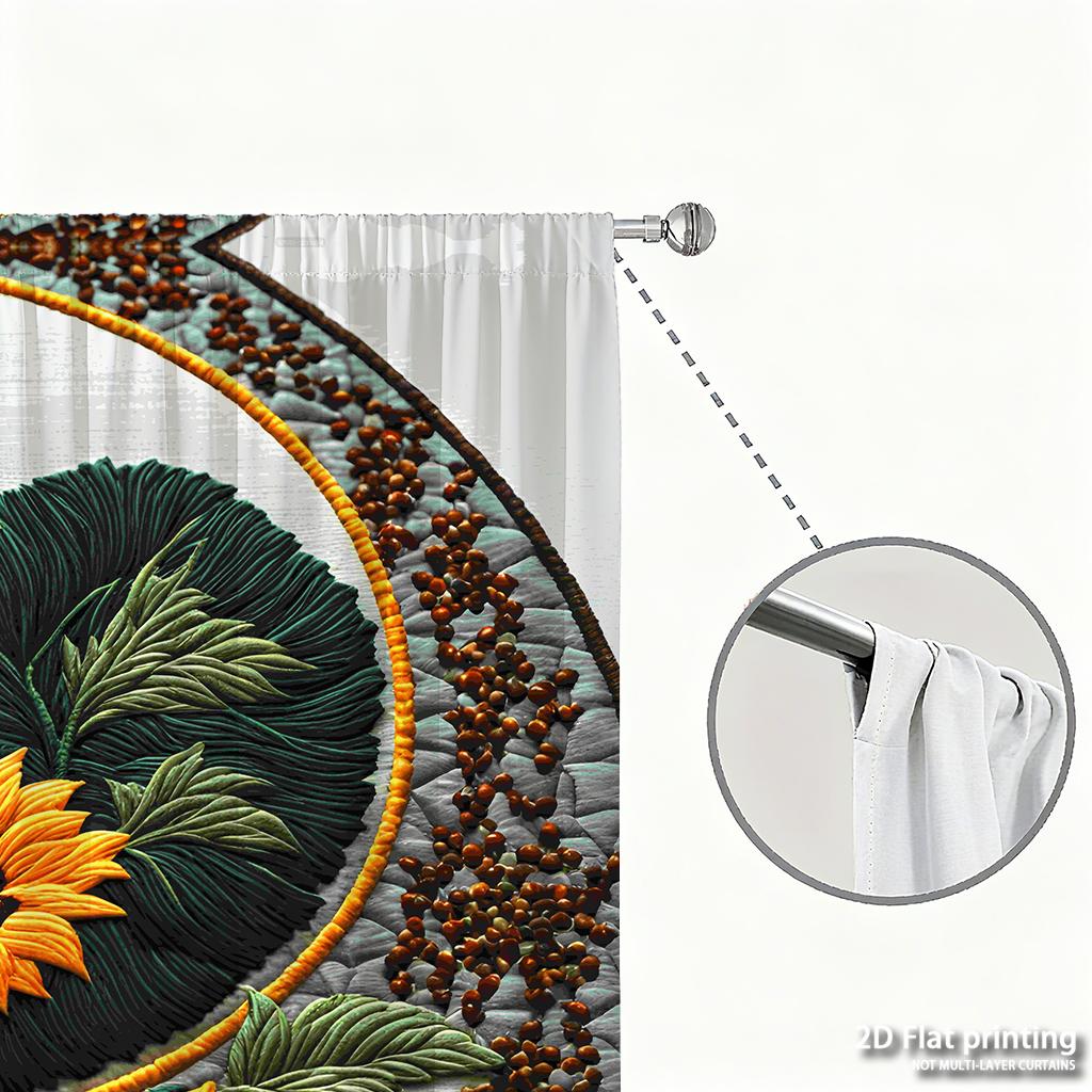 Piece Set High Definition Digital Printed Curtainsround Embroidery Sunflower Yellow Green Curtainhome Decoration Curtain Polyester With Rod Pocket