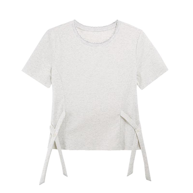 betu Women s Adjustable Side Tie Short Sleeve Cotton Blend T-Shirt