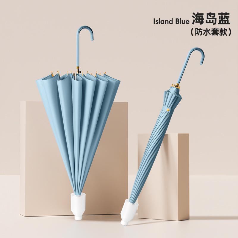 16-Bone waterproof sleeve, automatic long-handled straight-rod umbrella, enlarged reinforcement and strong business umbrella, storm-resistant long