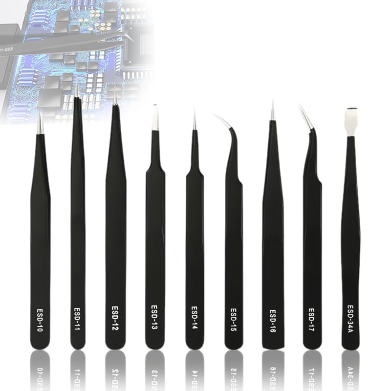 

Stainless Steel Precision for Model Precision with Storage Bent Suitable for Various Plastic and Other Tools Anti-Static Tweezers, 9-Piece Set, 1.5mm чёрный