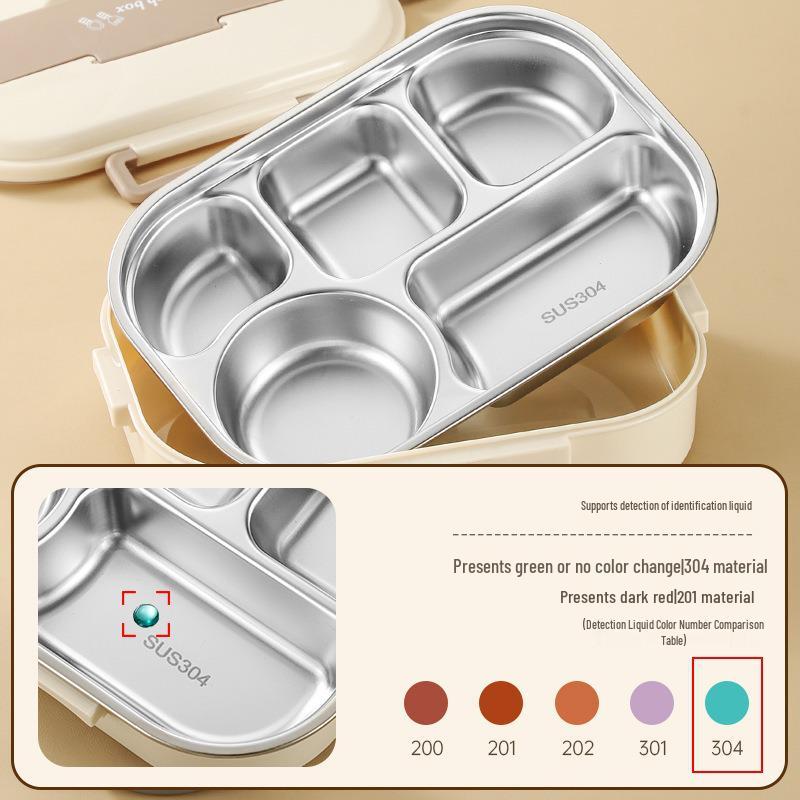 304 Stainless Steel Insulated Bento Lunch Box with Built-in Soup Bowl and Five Compartments