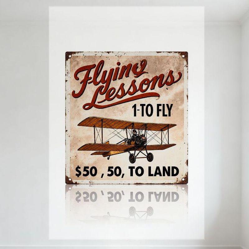 

Vintage Flying Lessons Biplane Metal Sign Weathered Aged Iron Plaque for Home Bar Man Cave Cafe Decor 20x30cm（7.8x11.8inch）