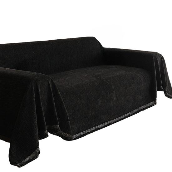 

Чехол на диван Yousheng из шенилла, цельный дизайн, ткань с мягким прикосновением, защитный чехол для мебели, кисточки, кружево, однотонный протектор для дивана S чёрный