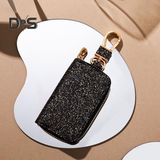 Faux din piele auto cheie husă mini portabil sclipici bărbați femei mașina cheie geantă breloc telecomandă cheie suport fermoar geantă protector husă