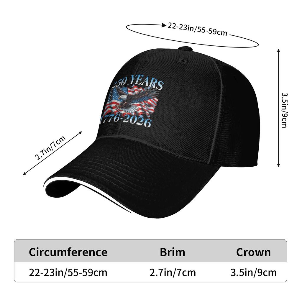 250 Years 1776 2026 Eagle and USA Flag Funny 250th Birthday Sun Baseball Cap Summer Design Hip Hop Hats Men Fishing Snapback Cap