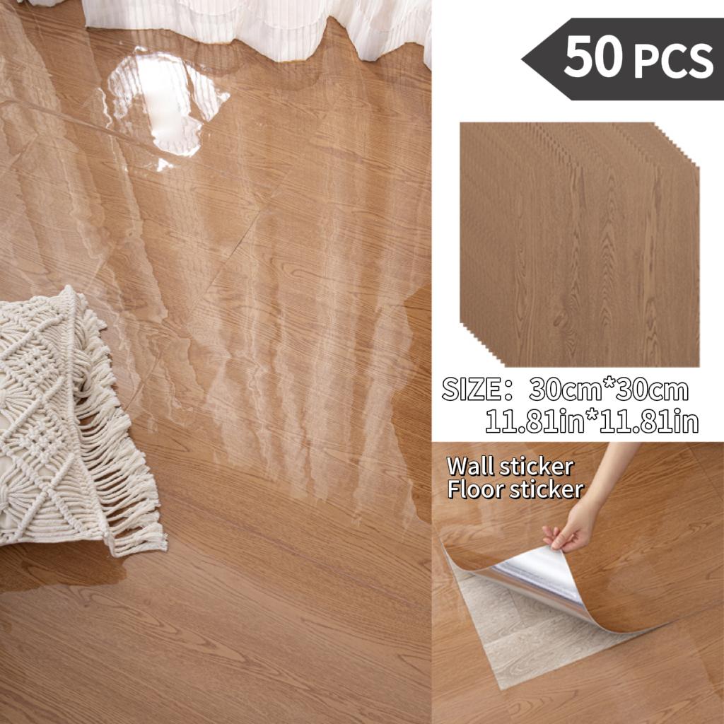 NINETAI Peel And Stick Floor Tile, 50pcs Vinyl Plank Wood Grain Look 11.81in*11.81in/48 Sq.Ft, Kitchen Mats For Floor