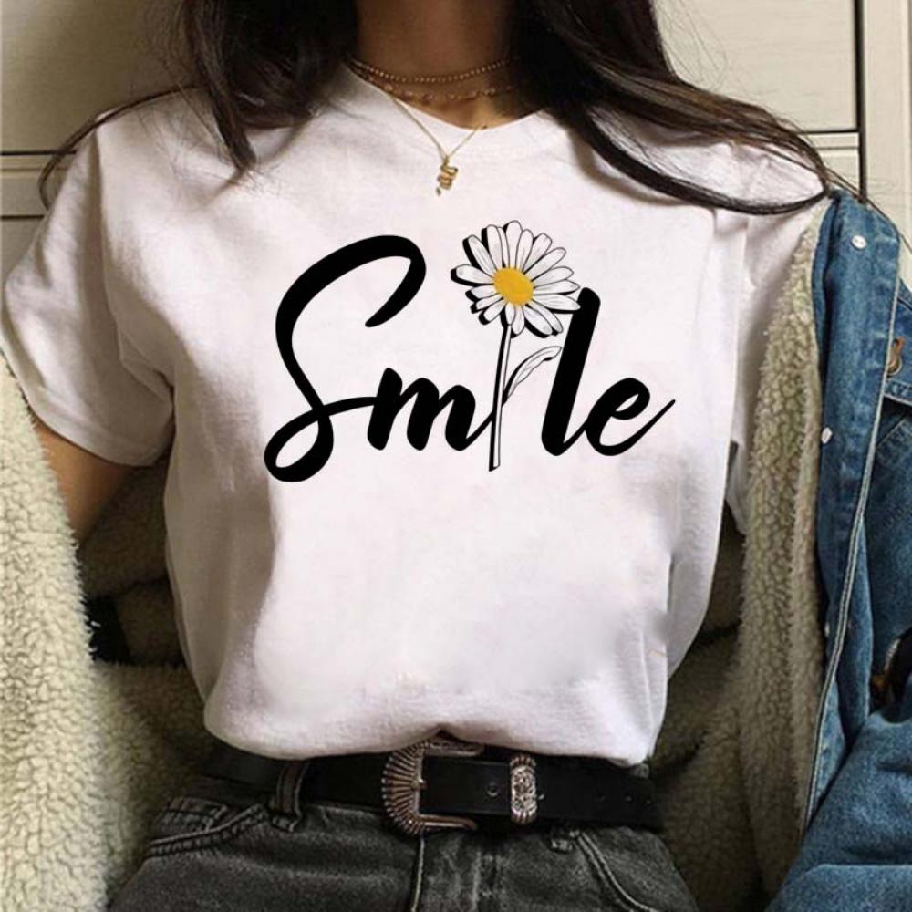 Maycaur Funny Daisy Print Women T-shirt Harajuku 90s Streetwear Girls Short Sleeves Tee Tops Summer Cute Female Clothes Tops