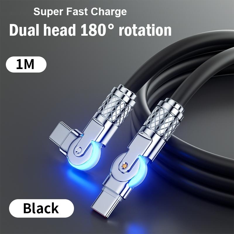 120W PD USB C To Type C Cable Elbow 180 Degree Rotation Super Fast Charge For Samsung S24 S23 S22 Ultra Huawei Laptop Data Sync