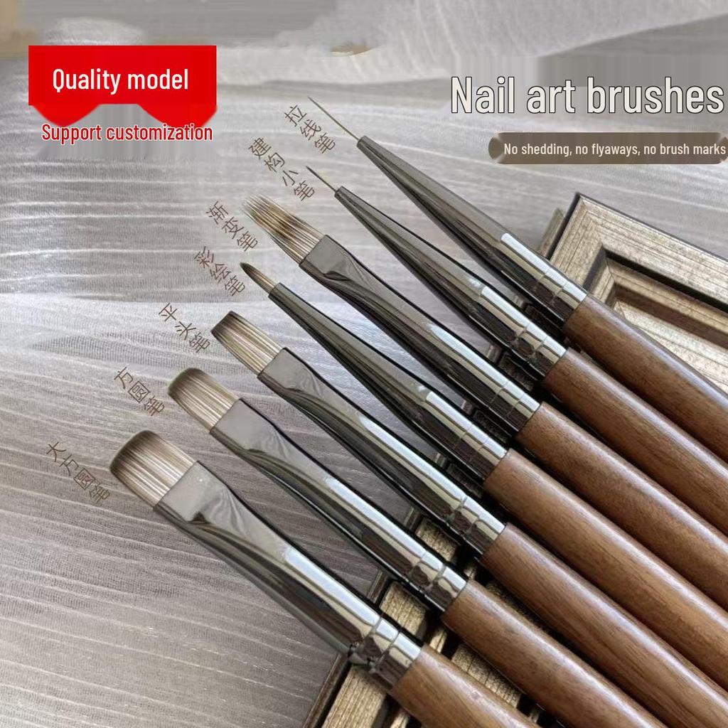 Principal Hua's Premium Walnut Nail Art Brush Set for Blending, Gradients, Painting, Lining, Square & Round Functions