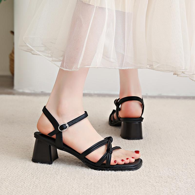 

Женские босоножки, летние, новые туфли на квадратном каблуке, модные римские сандалии, черно-белые женские тапочки с открытым носком, женская обувь 40 чёрный