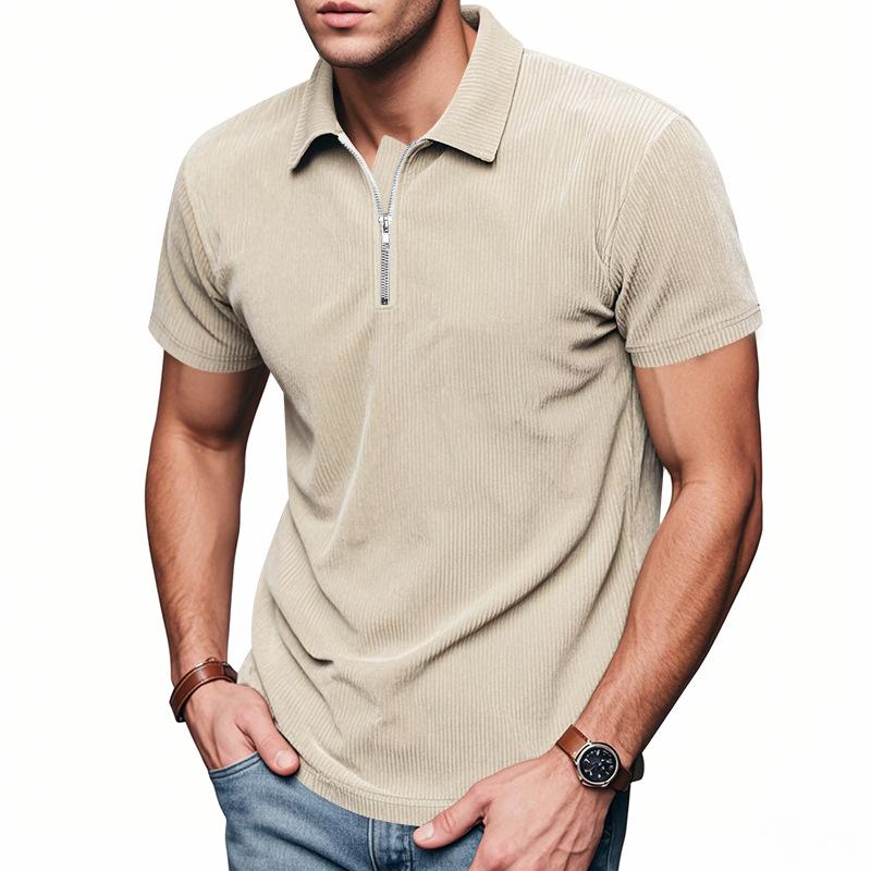 Herren Sommer Lockerer Reißverschluss Halb-Reißverschluss Revers Kurzarm T-Shirt