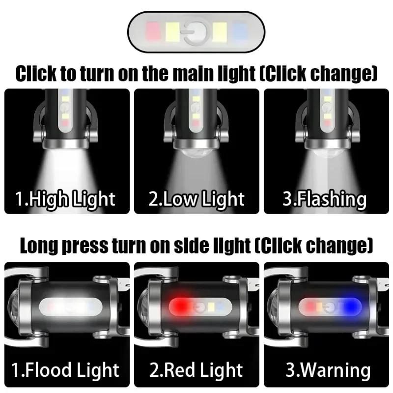 New COB LED Flashlight Keychain USB Rechargeable Waterproof Portable Camping Lantern for Stroller/Walking/Camping /Riding
