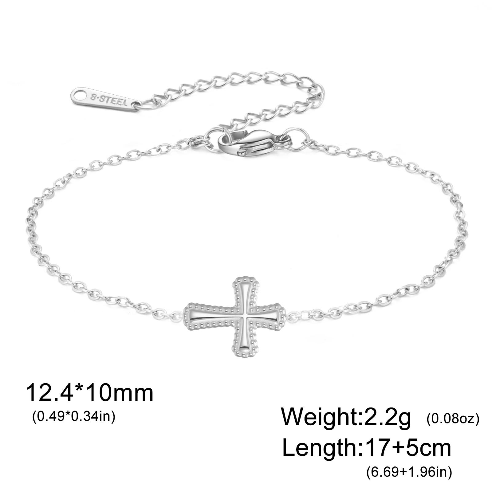 Teamer Embossed Cross Pendant Bracelet Stainless Steel Gold Color For Women Girls Fashion Romantic Vintage Jewelry Gift 22cm