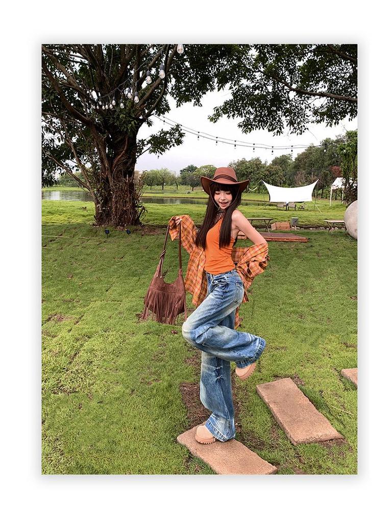 Women's Distressed Gradient Loose Wide-Leg Floor-Length Jeans 2025 Trend