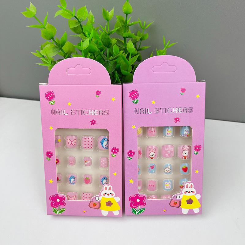 24-Piece Self-Adhesive Nail Art Stickers for Kids & Women - Wearable Jelly Glue, Cute Designs