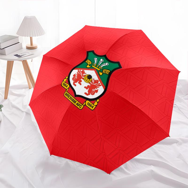 Wrexham AFC pattern, automatic folding umbrella, portable and foldable design, 8 ribs, a Christmas or birthday gift.