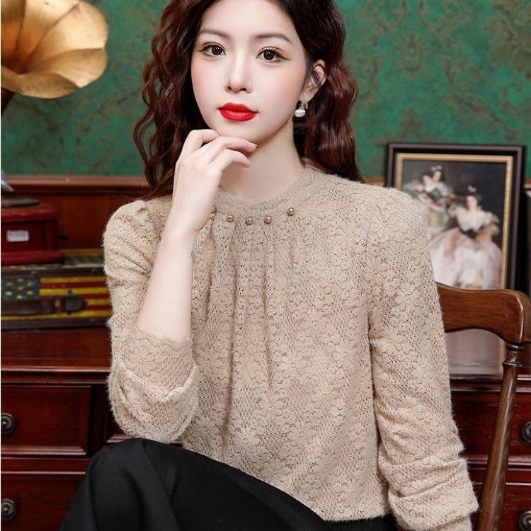 Thickened Lace Shirt, Stylish and Warm, Thick and Fashionable, with Down Thickened Base Shirt for Autumn and Winter, Inner Wear for Women.