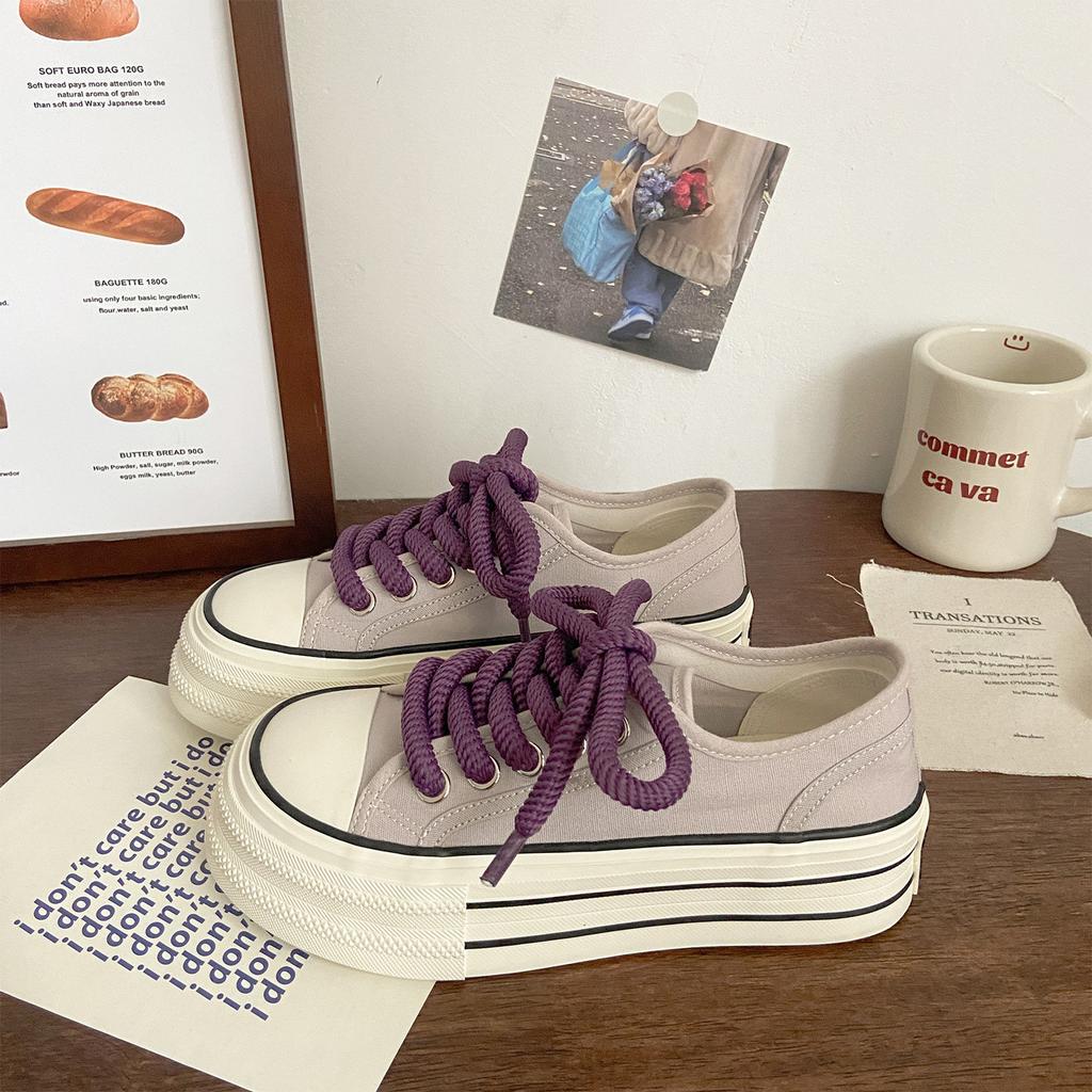Cream platform canvas shoes women's thin summer new trendy niche big head muffin student white shoes
