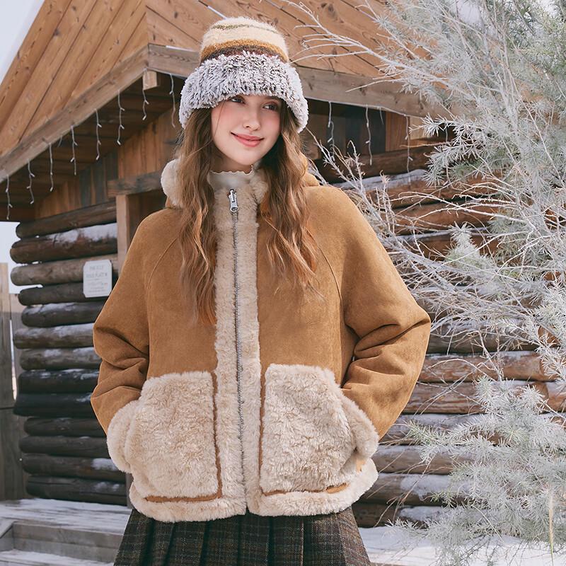 Betu Women's Faux Suede Fur Patchwork Hooded Reversible Short Coat