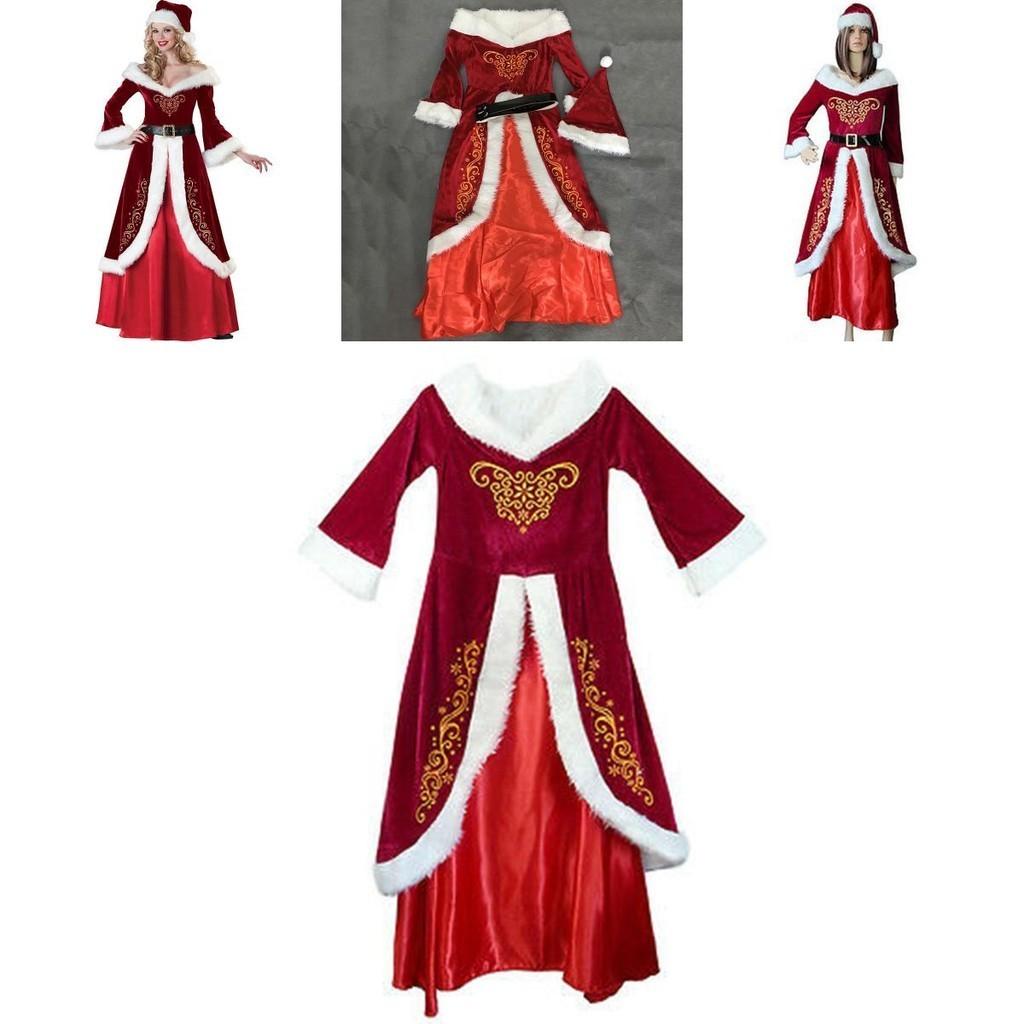 Soft Corduroy Christmas Santa Claus Costume Dress For Women With Stylish Accessories