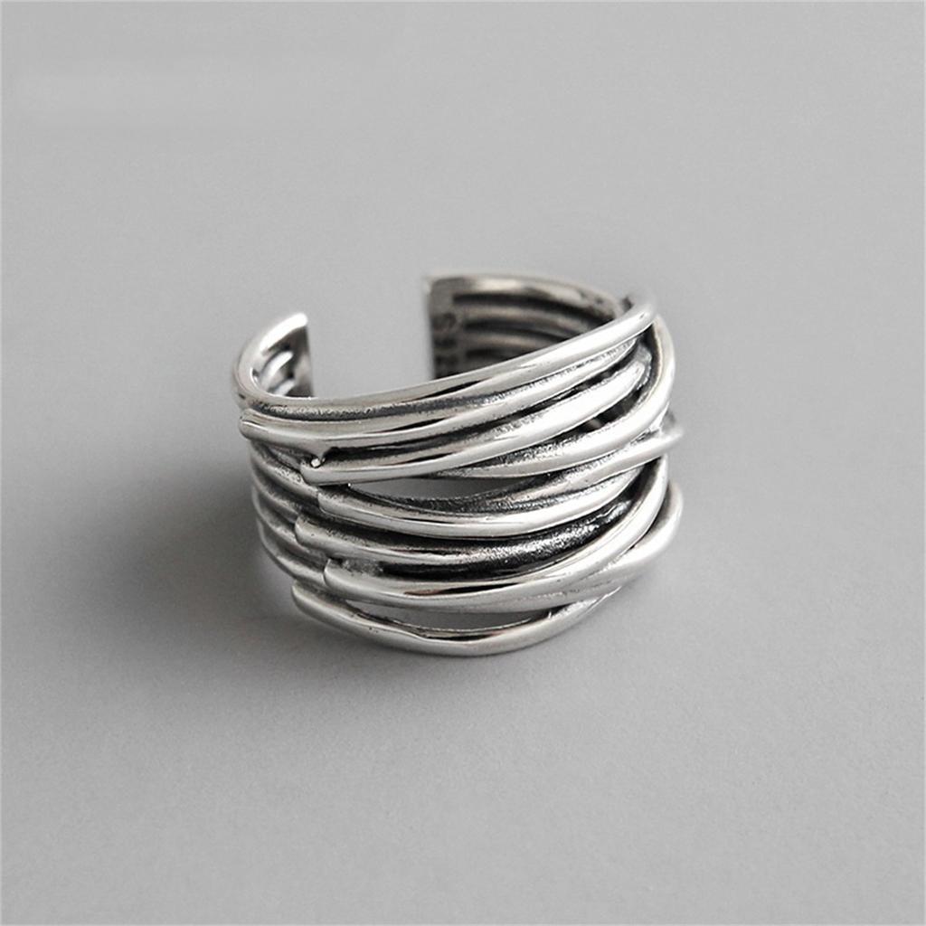 Punk Geometric Irregular Liquid Lava Waterdrop Shaped Open Rings For Women Vintage Silver Color Metal Rings Personality Jewelry